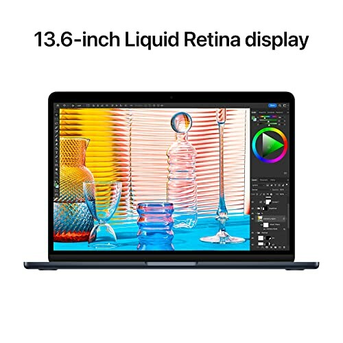 Laptop with 13.6-inch Liquid Retina display showing colorful glassware image.